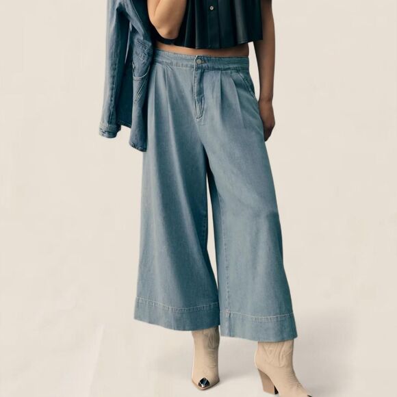 Anthropologie Denim - Anthropologie Pilcro Pleated High-Rise Wide-Leg Culotte Jeans Medium